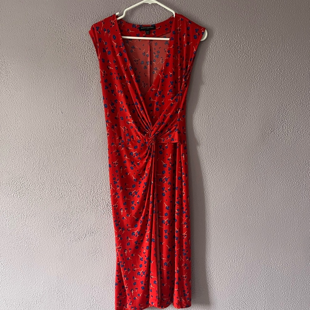 Banana Republic Red Floral Midi Dress